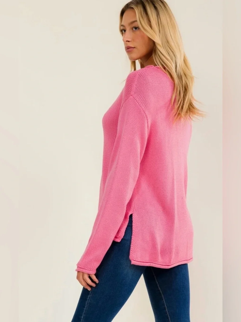 Pink High‑Low Knit Sweater NWT | XL • Soft Acrylic • Long Sleeve Pullover